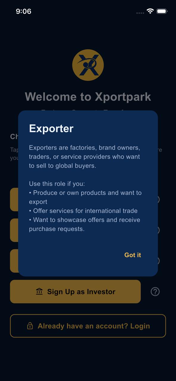 Xportpark — Exporter Signup