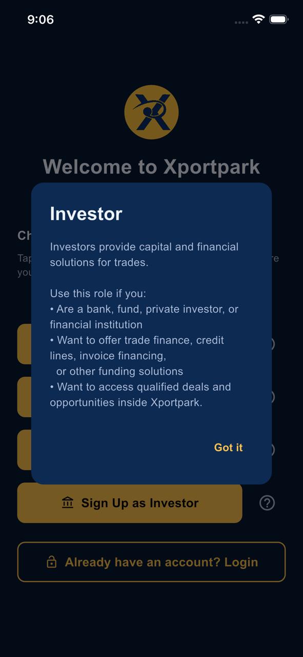 Xportpark — Investor Signup